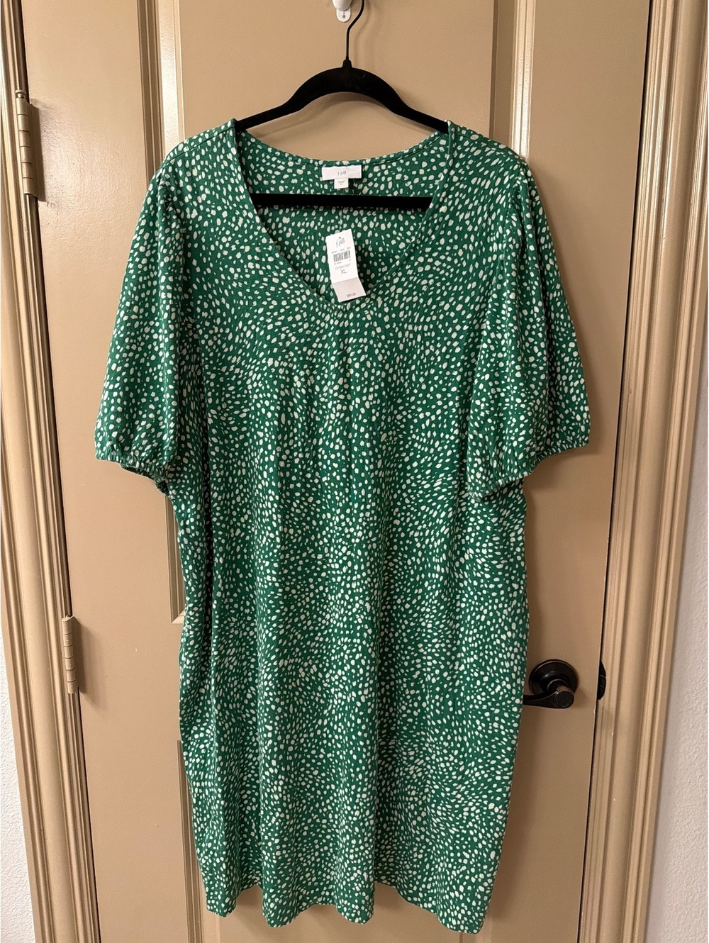 J.Jill Women's Green and White Polka Dot V-Neck Dress Size XL